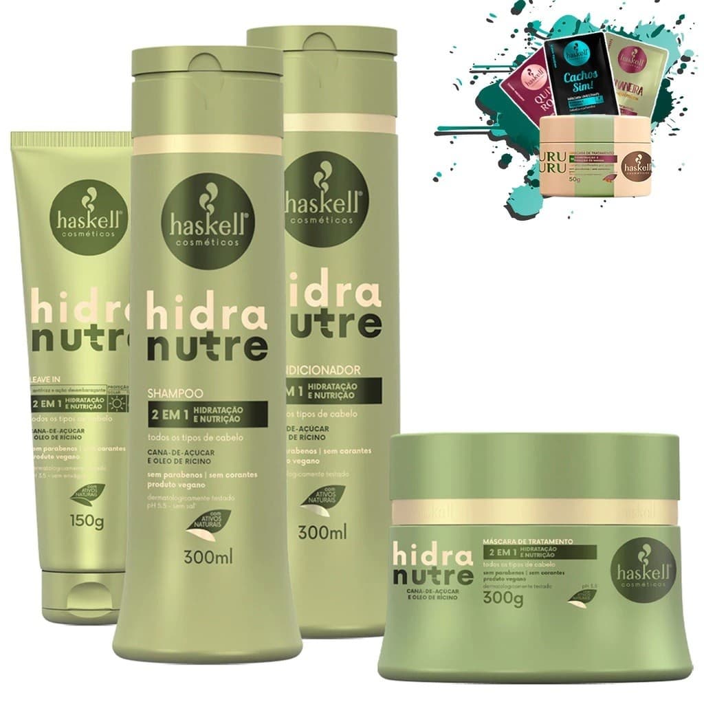 Shampoo Condicionador e Máscara 300ml/gr + leave in 150gr Hidranutre Haskell