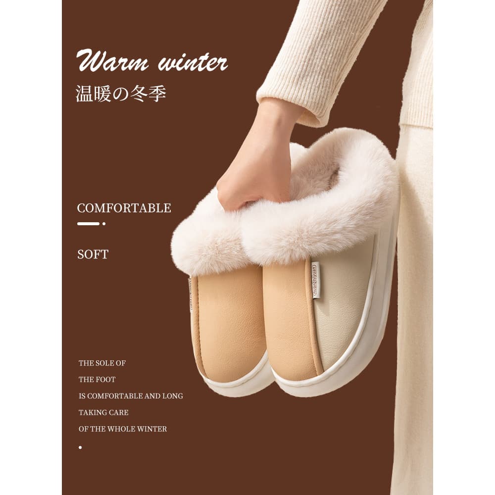 Chinelos de algodão domésticos femininos inverno interior mobiliário doméstico impermeável antiderrapante forro de lã qu