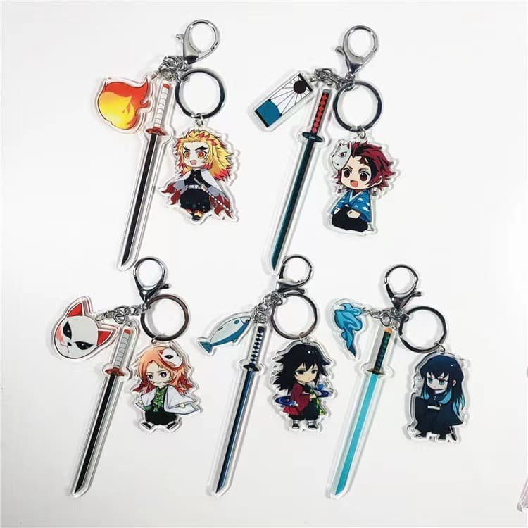 Um Conjunto Anime Demon Slayer Chaveiro Acrílico Charme Cosplay Saco Pingente Acessórios Presente