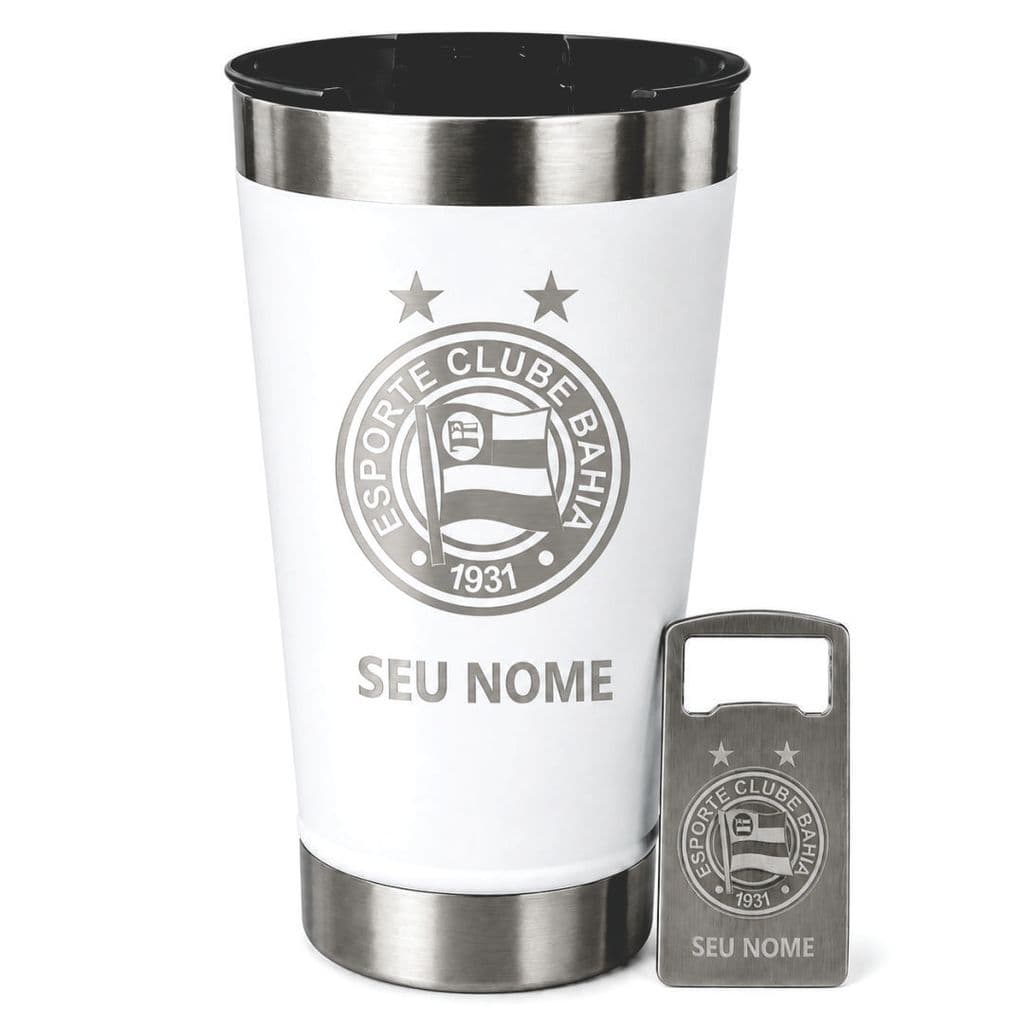 Copo Térmico BRANCO Bahia Personalizado Nome 473ml Inox Tampa Abridor Presente Torcedor Super Homem