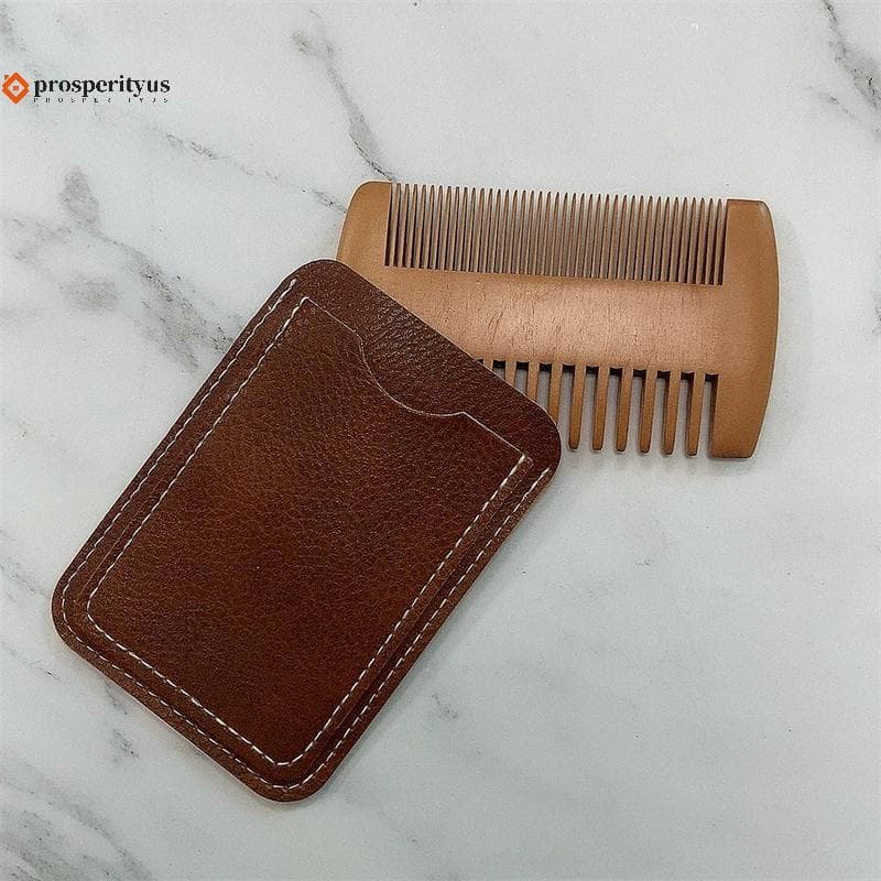 [PPTS] Escova De Cabelo De Madeira Natural Pente De Barba Com Estojo De Couro PU Antiestático Bigode Poeta Escovação Fer