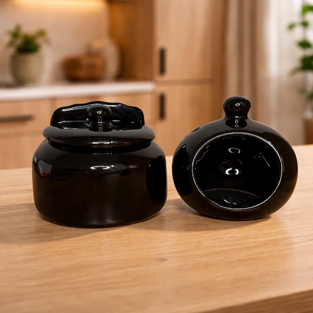 Kit Porta Alho Alheiro Saleiro Organizador de Cozinha Condimentos Cerâmica Preto