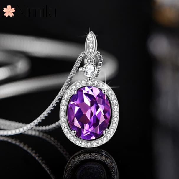 ♥ Clássico Original Oval Profound ametista colar cheio de diamante luz luxo High-End pingente feminino jantar jóias pres