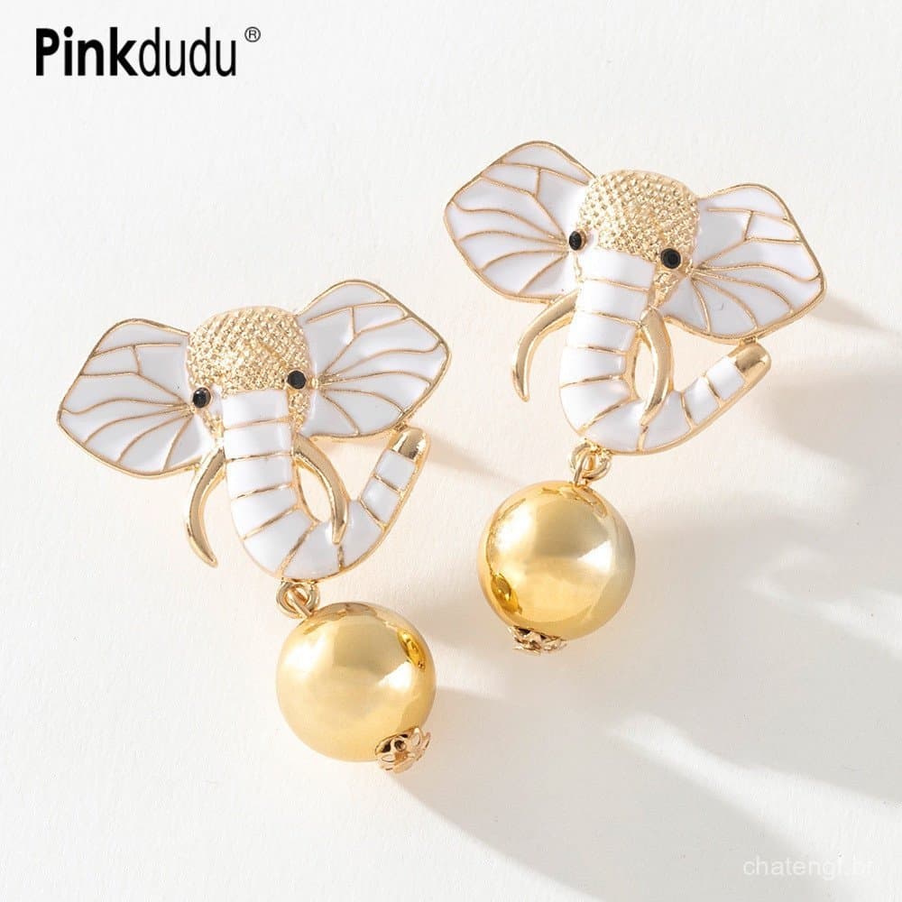 Pinkdudu Novos Brincos De Gotas De Liga Retro Simples Elefante Branco Para Jóias Femininas PD642