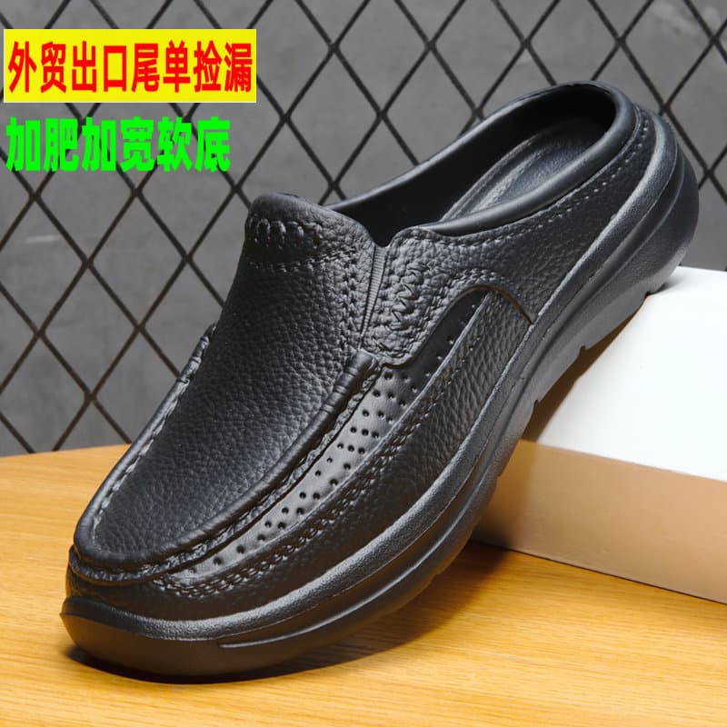 Baotou meia chinelos homens dirigindo preguiçoso sem salto sapatos de couro casuais tamanho grande 46 pés gordos chinelo