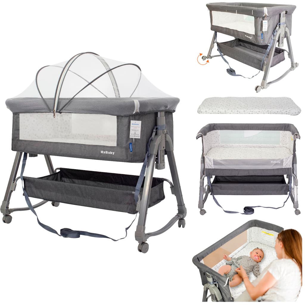 Berço Portátil Moises Co-bed Com Balanço Mosquiteiro e Cesto Cinza - Kababy