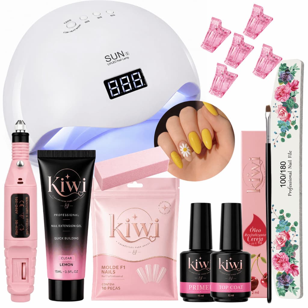 Kit De Unha Polly Gel Lixadeira Caneta + Óleo Hidratante De Cuticula + Cabine Led UV Sun 5 Manicure De Unha Profissional