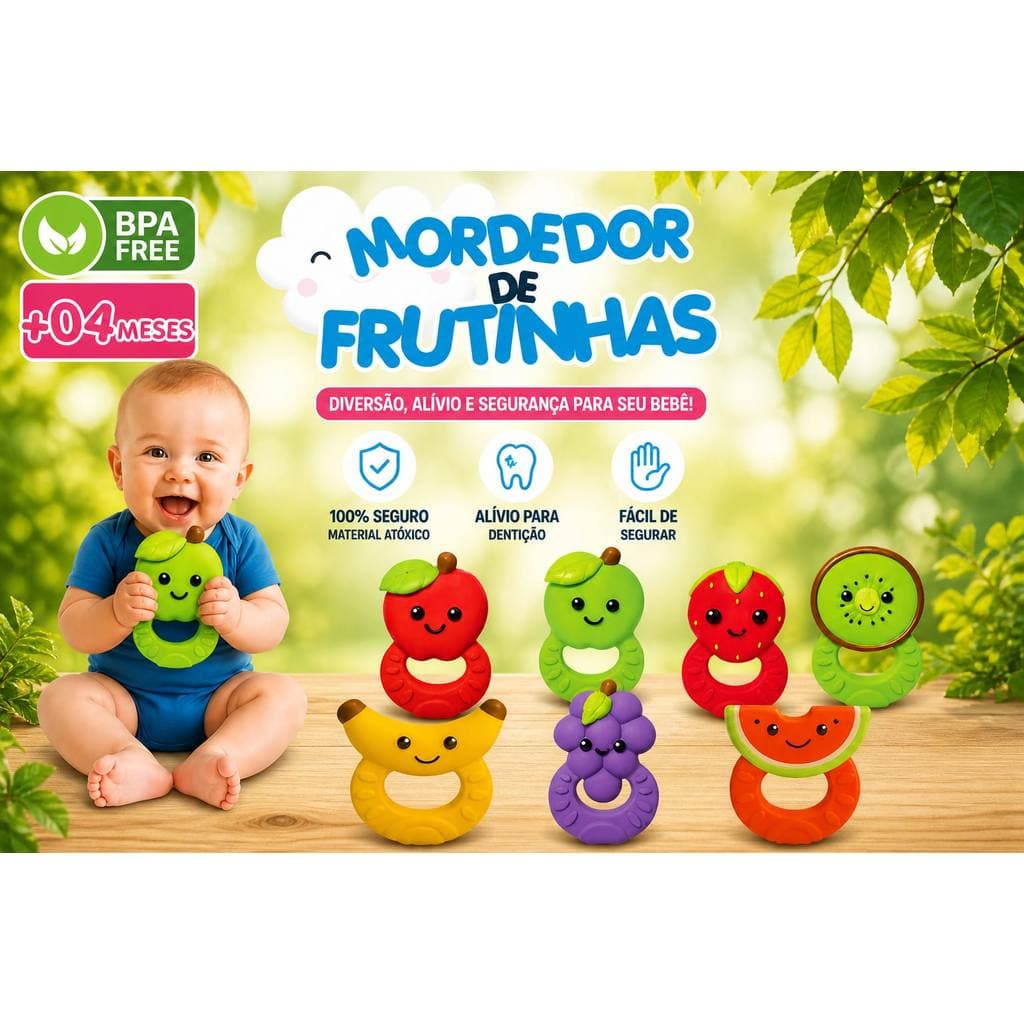 Mordedor P/ Bebê - 100% Natural Super Macio Frutinhas  BABY TEX