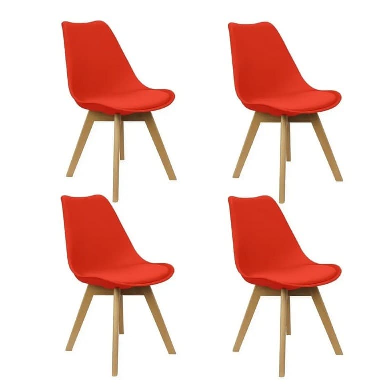 Kit 4 Cadeiras Eames Leda CSS Estofada Base Madeira Vermelho
