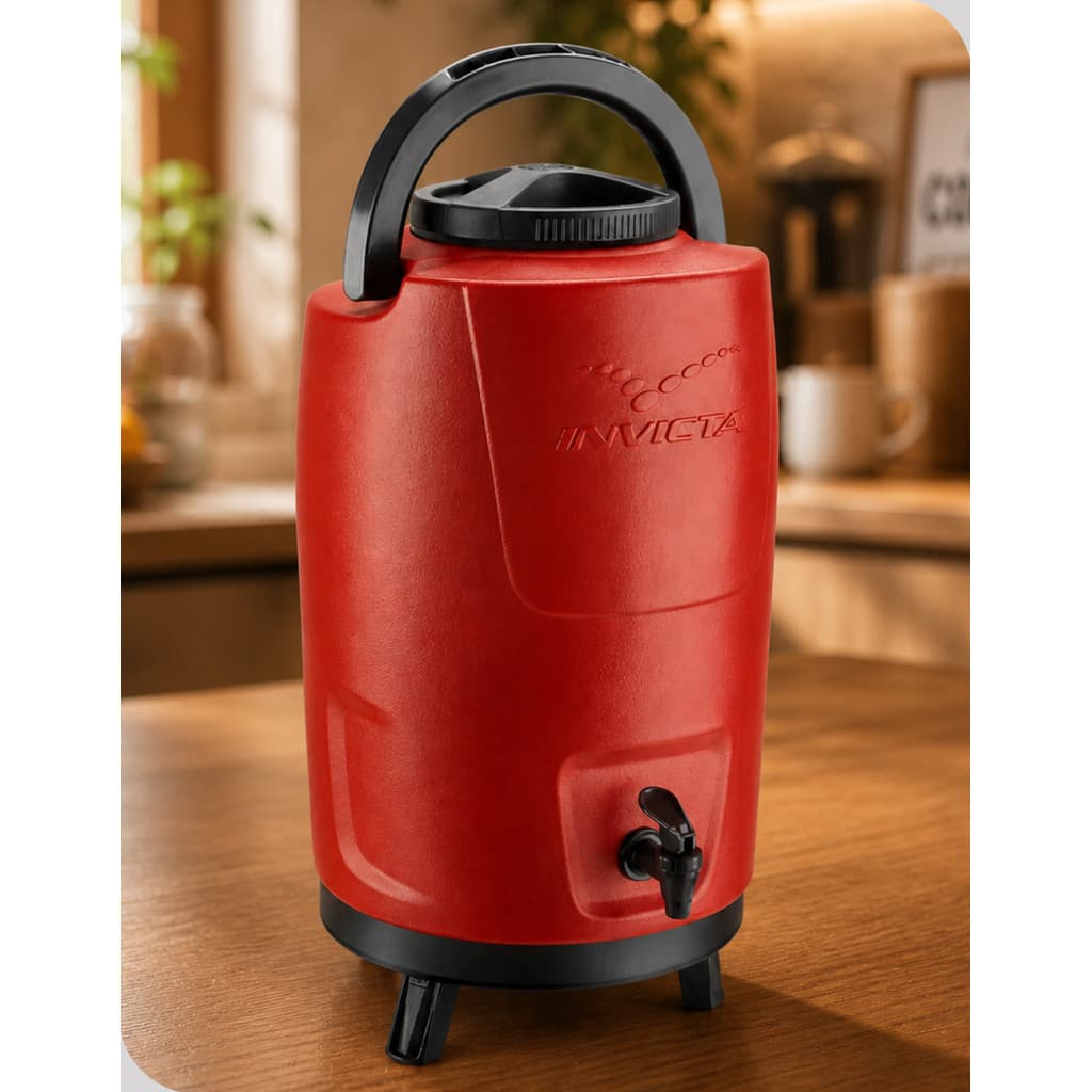 Botijao Termico Invicta 12L Vermelho com Torneira Tripé Retratil e Alta Conservacao