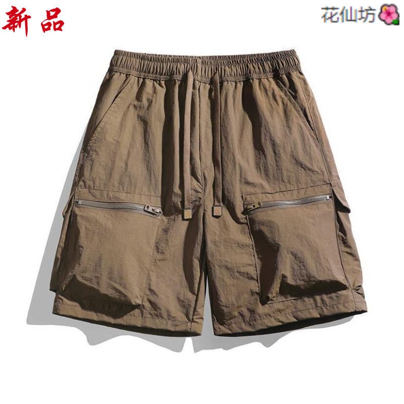 Calças cortadas de seda gelo masculinas de verão estilo Hong Kong macacão shorts masculinos Multi-bolso de secagem rápid