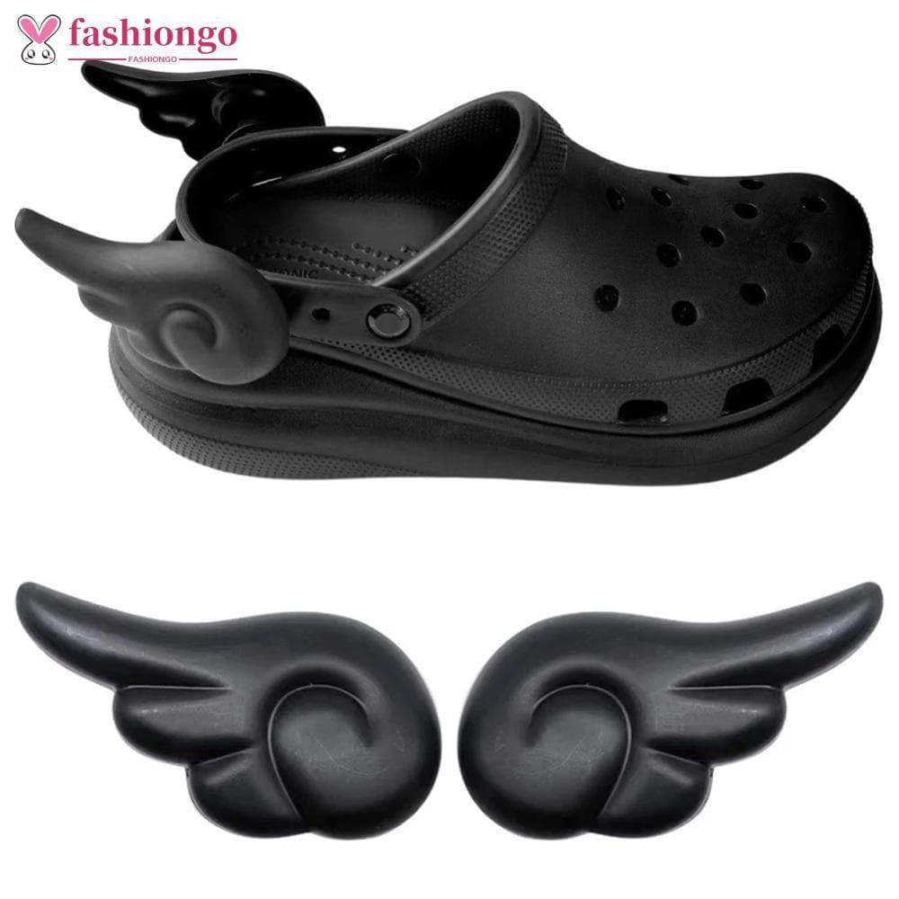 FASHIONGO 2 Pçs Sapatos Encantos Acessórios Preto Branco Adorável Asas De Anjo DIY Fivela Dos Desenhos Animados Fivelas