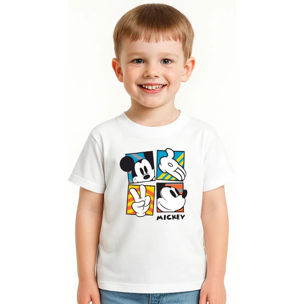 Camiseta Mickey Infantil Masculina Feminina Kids Meninos Meninas 100% Em Algodão Malha 30.1 Confortável Macia Qualidade