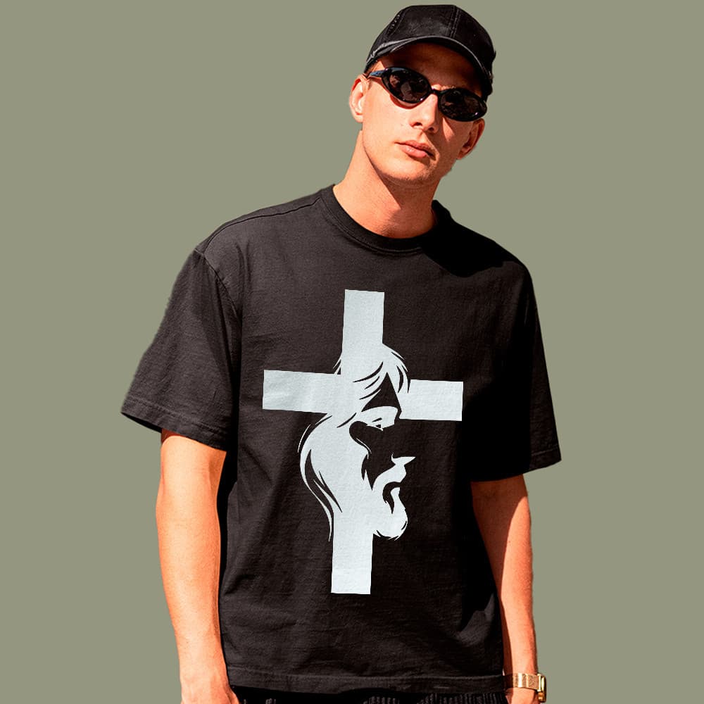 Camiseta Básica Fé Cristã Cruz Jesus Silhueta Moderna 100% Algodão