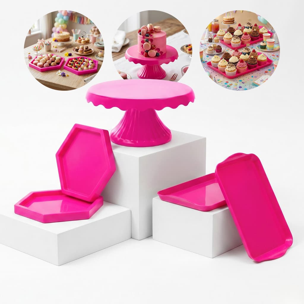 Kit Mesa Festa Decorativa 5 Peças Boleira Bandejas Sextavada Doces Aniversário Luxo