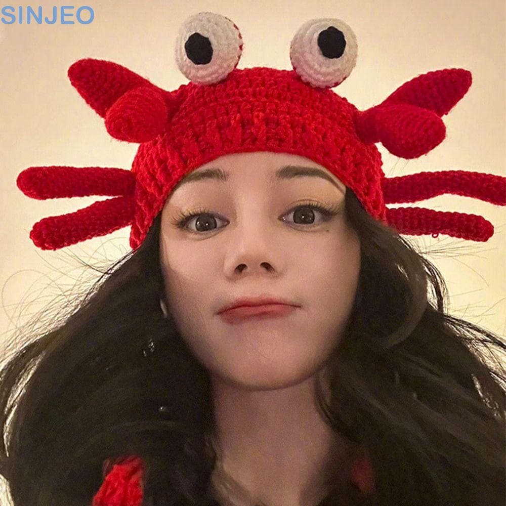 Desce Gorros De Caranguejo , Boné Pulôver Tricotado Com Olhos , Chapéu Coreano Engraçado Cordão Quente Para Meninas