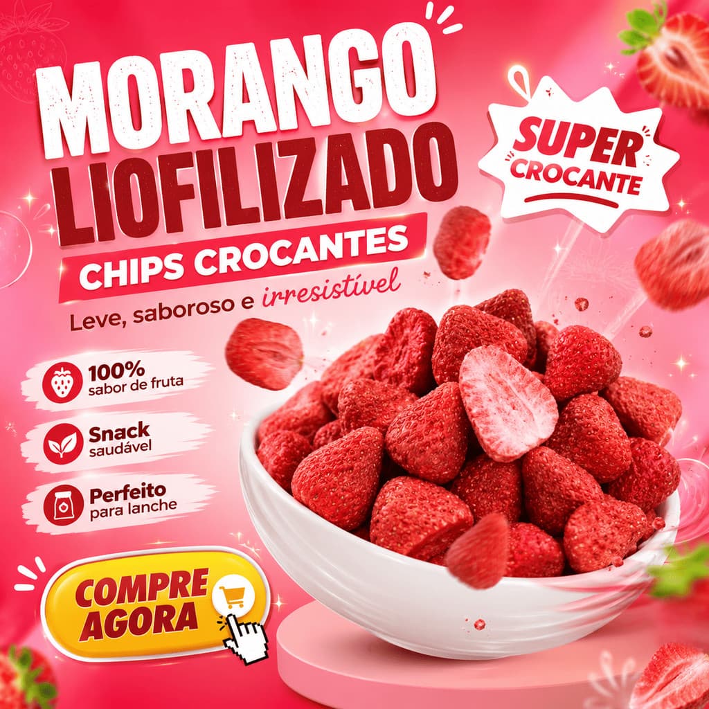 Chips de Morango Liofilizados  100G, 200G, 300G, 50G Premium Desidratado