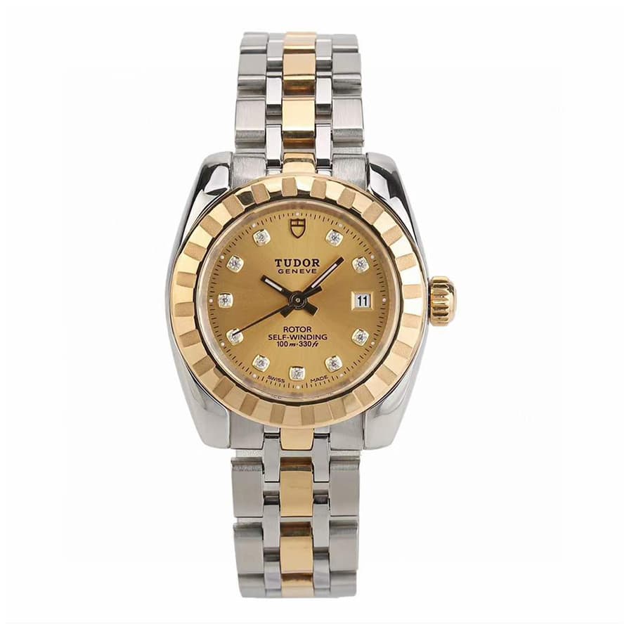 Tudor 28mm Tudor Série Clássica 18K Ouro Aço Inoxidável Original Incrustado Hora Marca Diamante Relógio Mecânico Feminin