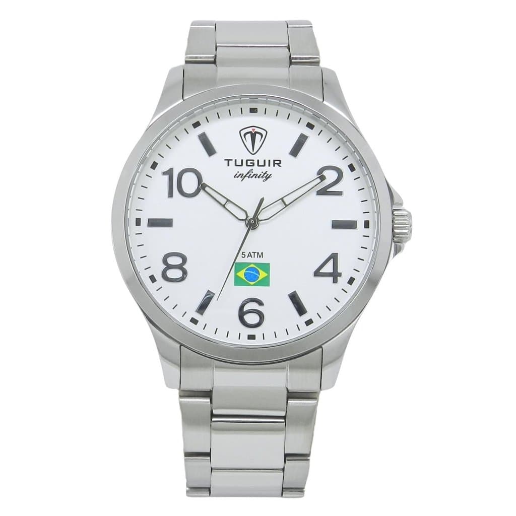 Relógio Masculino de Aço Tuguir Analógico Infinity TGI37226 Prata e Branco, 5ATM, LUXUOSO, FASHION,