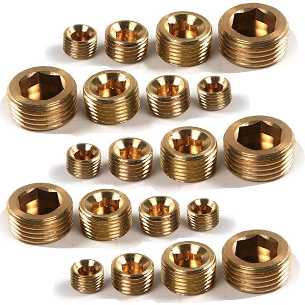 20 peças de tampões de latão para tubos 1/8" 1/4" 3/8" 1/2" NPT, kit de acessórios com soquete de rosca hexagonal intern