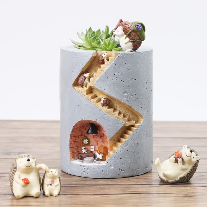 Zakka criativo dos desenhos animados Animal ouriço hidroponia suculentas vaso de flores decoração única Micro paisagem v