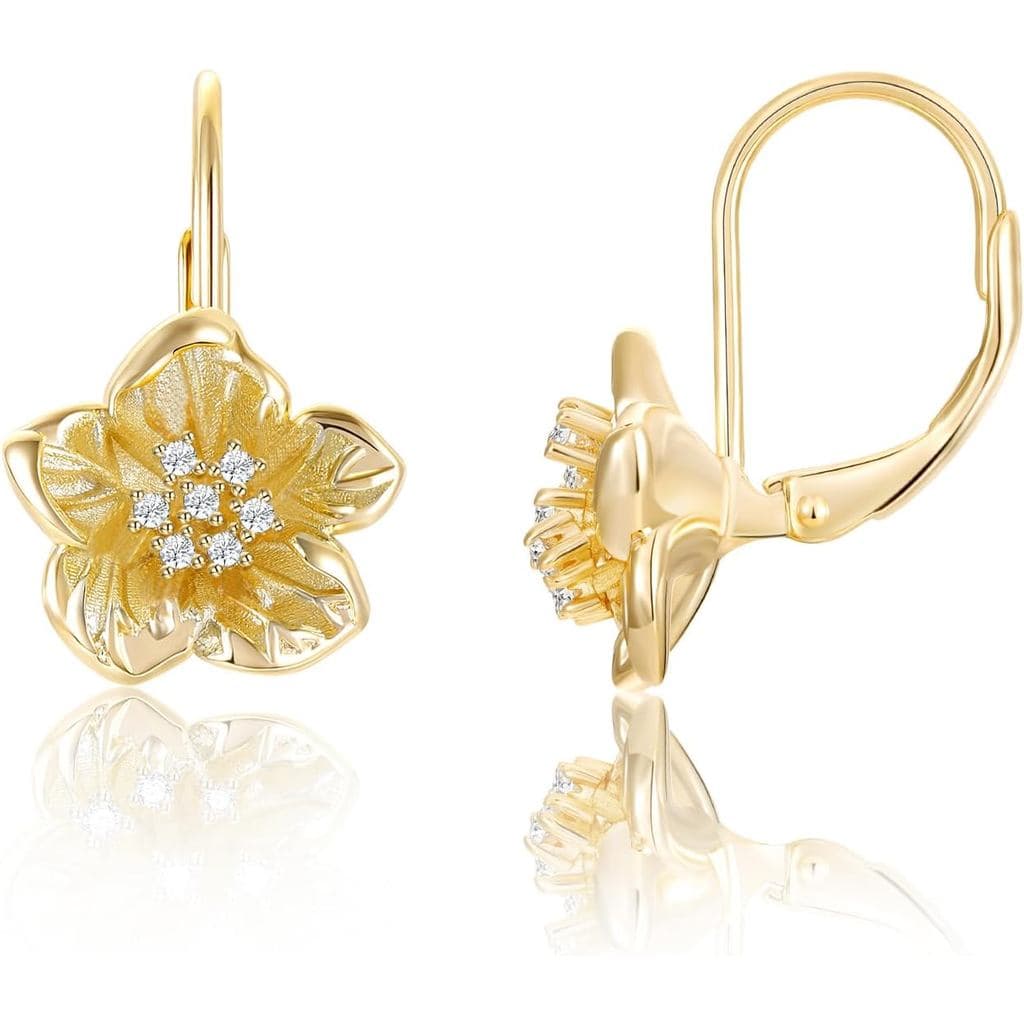 Brincos de Flor Mameloly para Mulheres, Delicados, Banhados a Ouro 14K, com Pérolas de Água Doce Brancas, Hipoalergênico