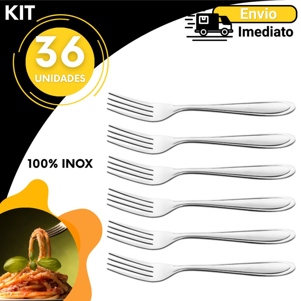 Garfo de Mesa Inox Talher Kit 36 32 24 6 Unidades Resistente Brilho Premium Uso Doméstico e Profissional
