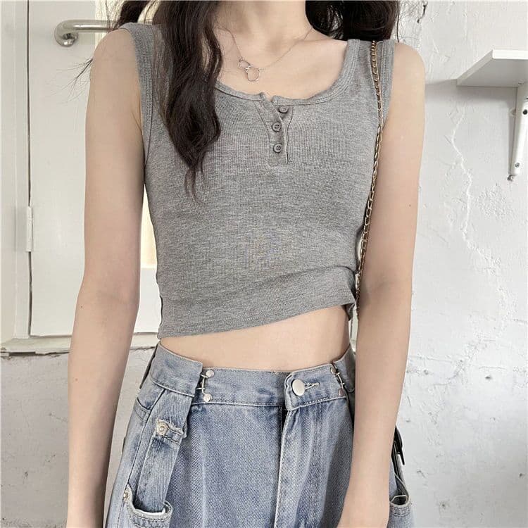 Botão colete feminino exterior Wear verão novo estilo fino-ajuste quente menina pequeno estilingue terno interior sem ma