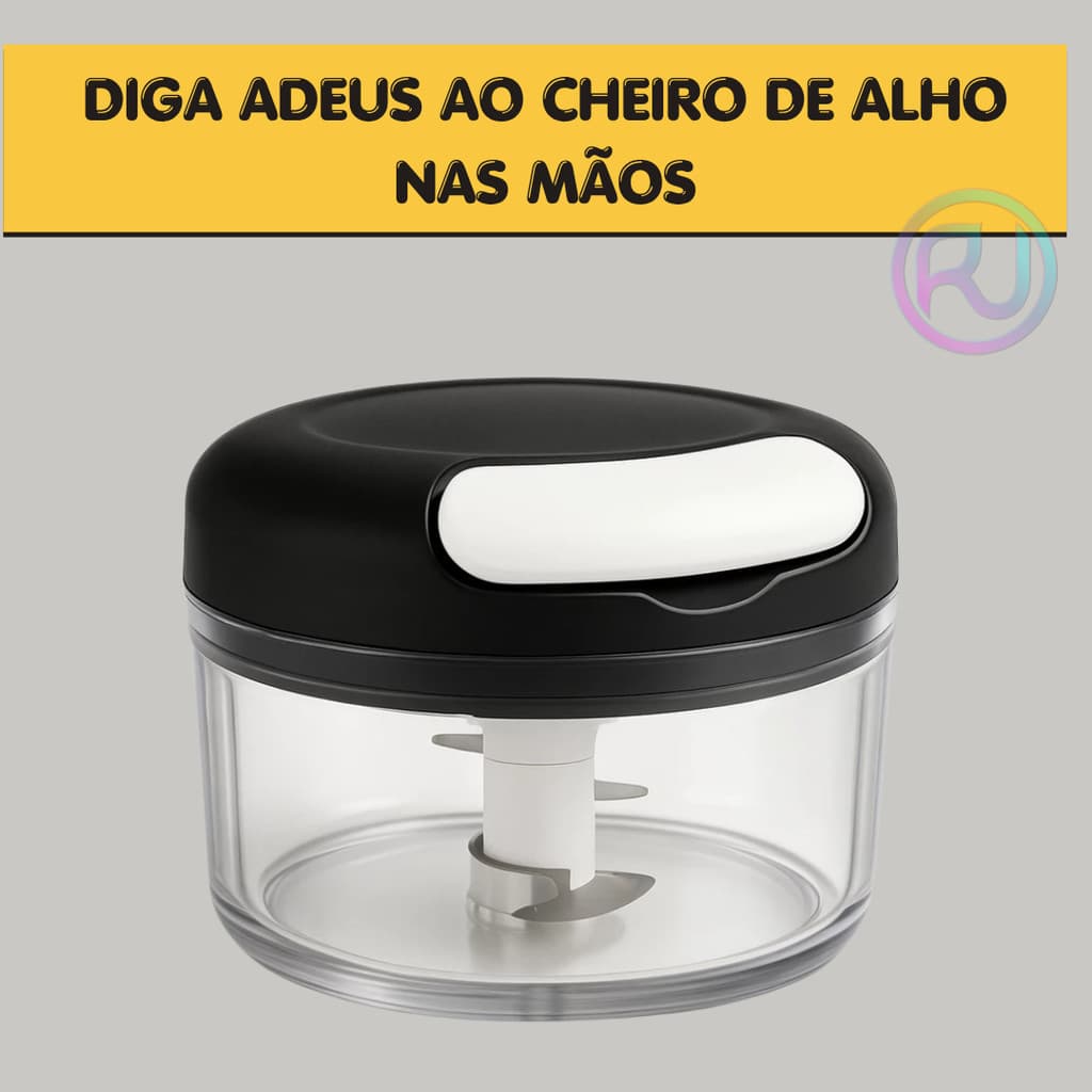 Mini Processador Triturador Manual Alimentos 2 Lâminas Inox Cortador Alho Cebola Temperos Prático