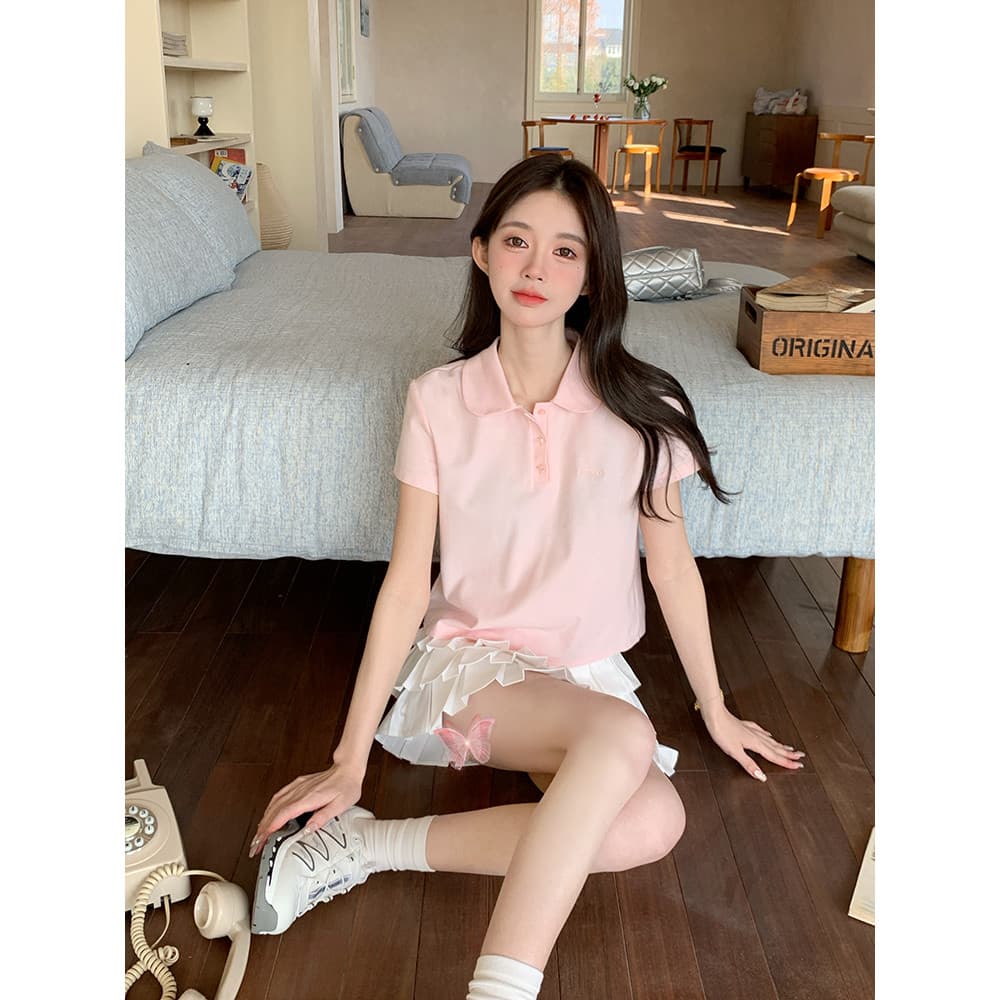 Tokyo Year-Old Times jk Camisa POLO de verão rosa manga curta doce pequeno uniforme feminino camisa estilo formal