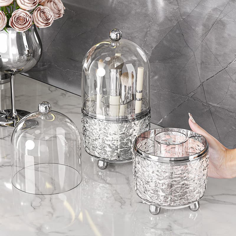 Organizador Cosmético De Mesa De Luxo Leve Transparente Com Balde Giratório