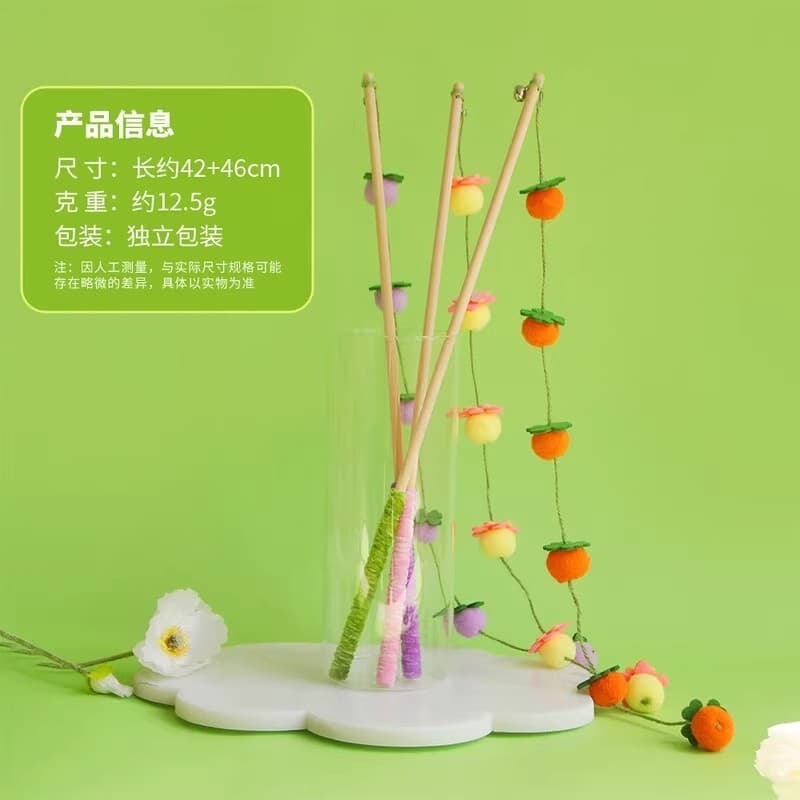 Varinha De Provocação De Gato De Madeira Com Design De Frutas , Brinquedo Interativo Durável Para Gatos