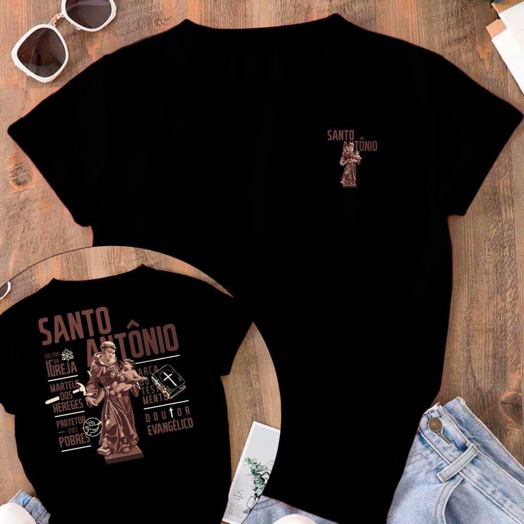 [Camiseta Premium em Algodão Puro]CC Tradicional Santo Antônio Cristão Religioso Católico 100% Algodão