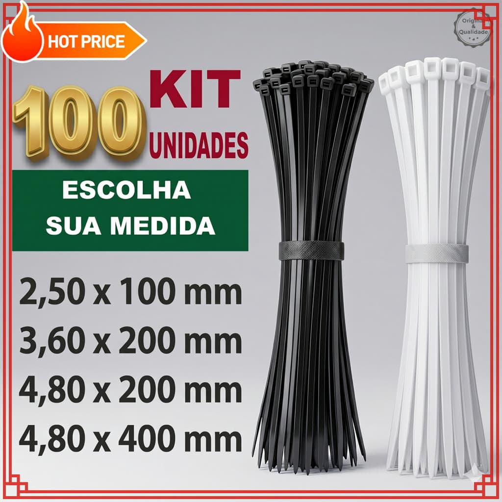 Kit 100 Cintas Plasticas Abraçadeira Nylon Enforca Gato Várias Medidas e Cores