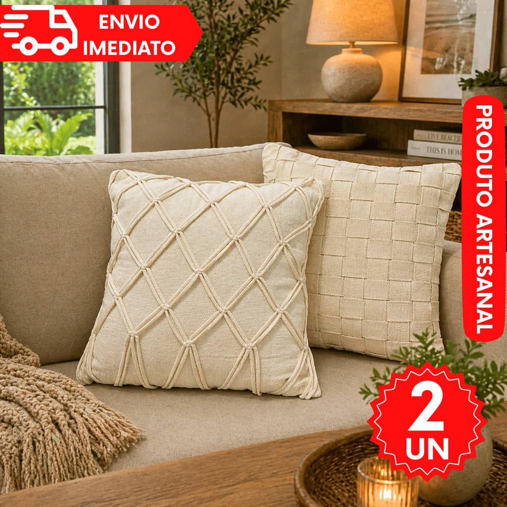 Jogo 2/1 Capas Fita Trançada Macrame (Capas Almofadas) Rustica Decorativa Artesanal Moderno Colorida