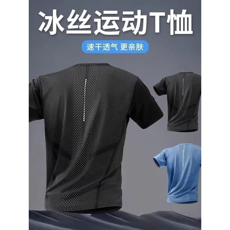Verão novo estilo de manga curta seda gelo respirável de secagem rápida esportes camiseta masculina Badminton roupas de