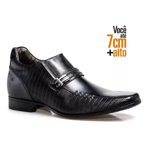 Sapato Social Masculino Rafarillo Vegas Alth Você Mais Alto 7cm Preto Em Couro Elegante 3263