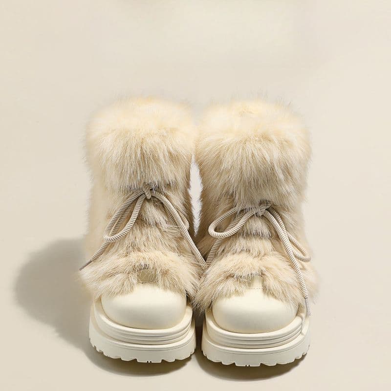 Botas de esqui peludas femininas 2026 outono inverno grosso pelúcia sapatos de algodão de sola grossa