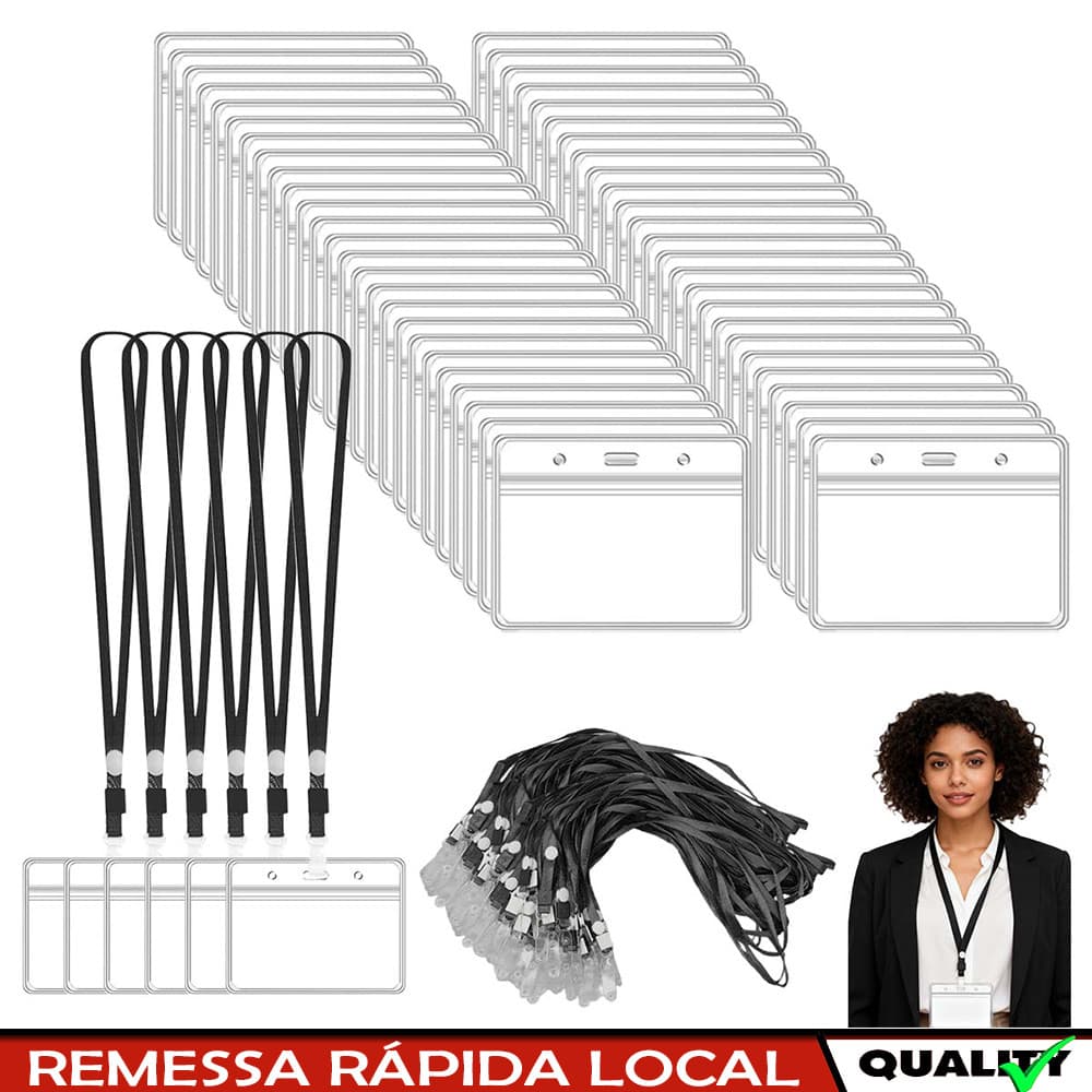 50 peças porta-crachás de identificação, porta-crachás de plástico transparente, selável à prova d'água e 50 Pçs cordão