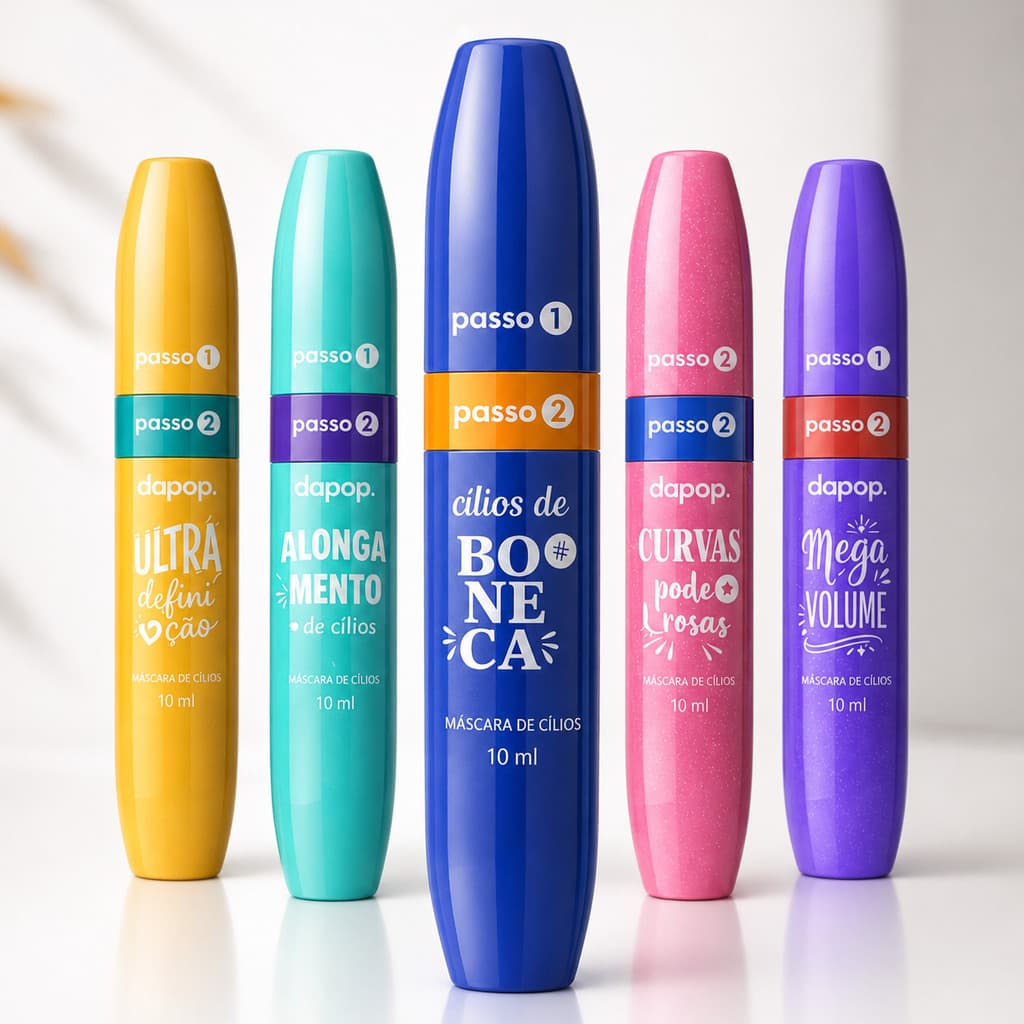 Máscara de Cílios Dapop 2 em 1 Colorida Volume Alongamento Passo 1 e 2 Alta Pigmentação 5 Opções