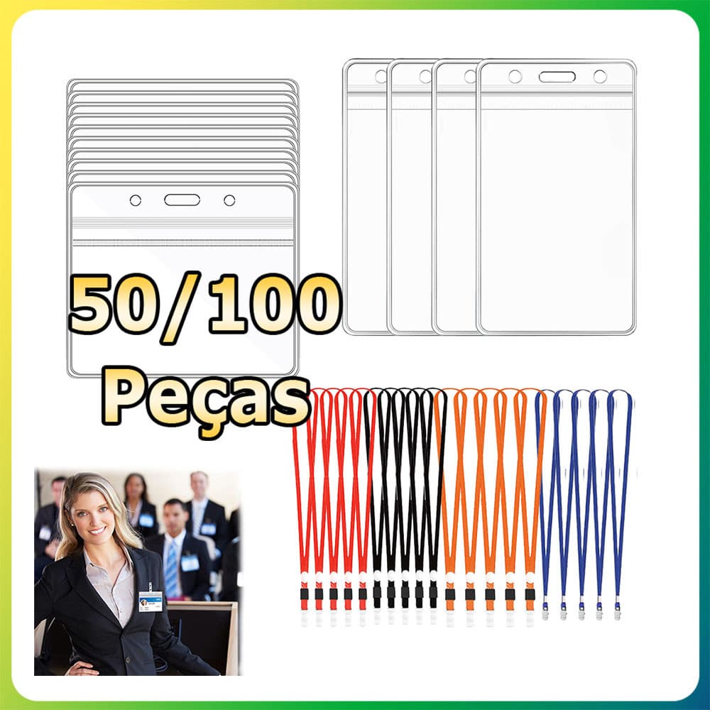 50/100 Porta-crachás transparentes porta-cartões de identificação com cordões porta-crachás reutilizáveis