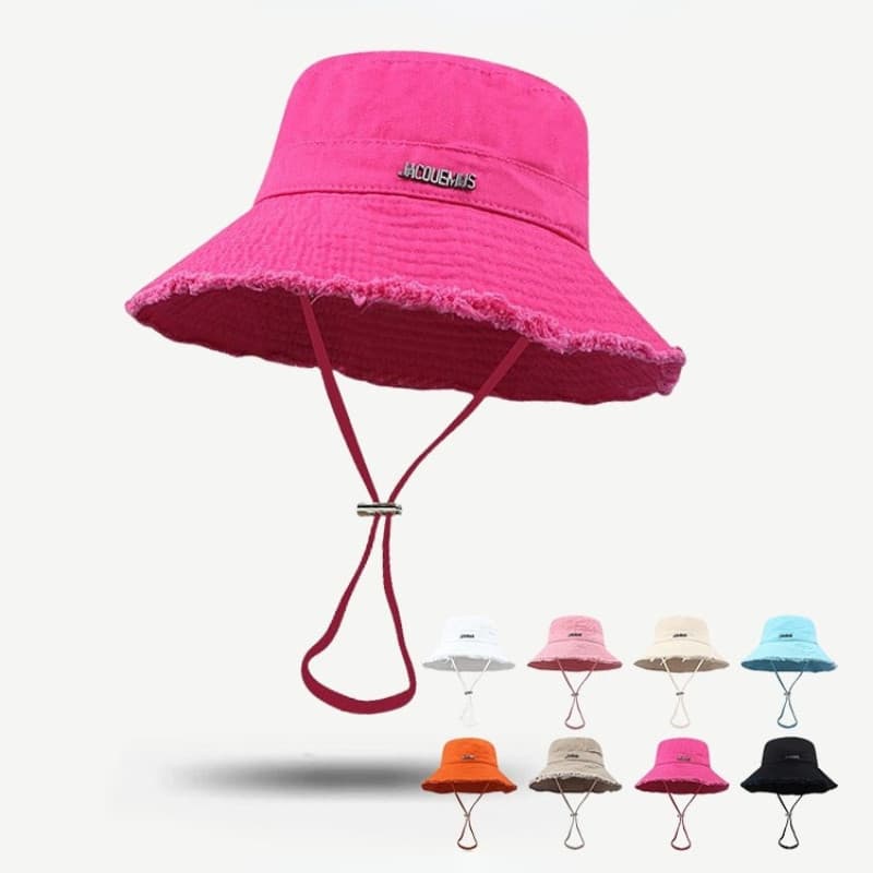 Chapéu de Sol Feminino Estilo Celebridade Big Brim Bucket Chapéu de Sol Feminino Frayed