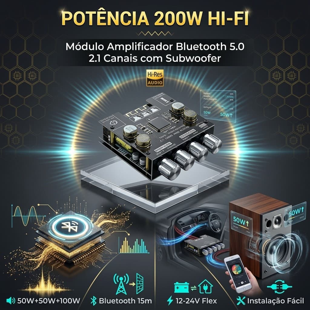 Módulo Amplificador De Áudio Zk-mt21 Bluetooth 5.0 Subwoofer 2.1 Canais Hi-fi Som Estéreo 50w+50w+100w