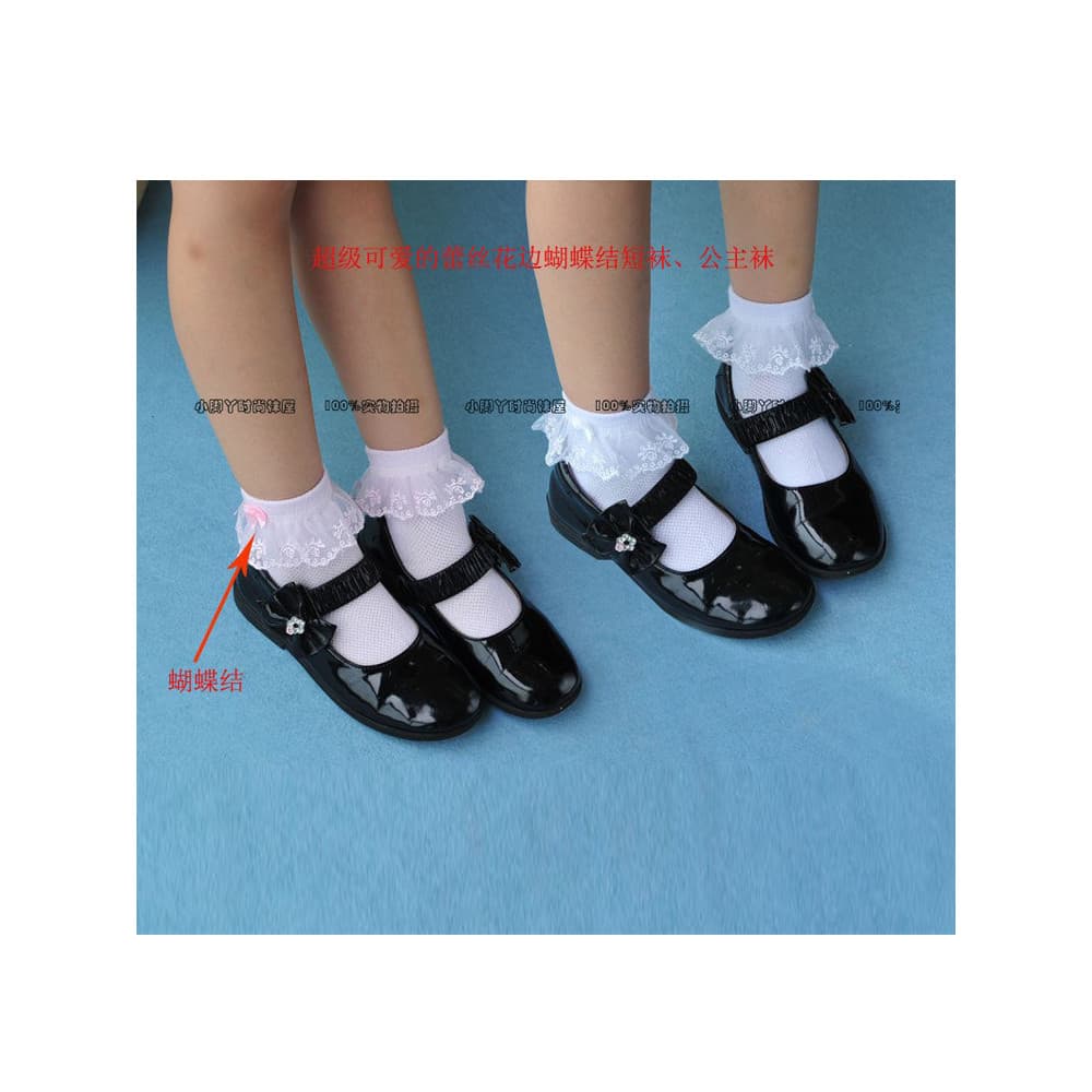 Meias de algodão para meninas, meias infantis de algodão com laço de renda/meias de princesa/costura sem ossos/branco/ro