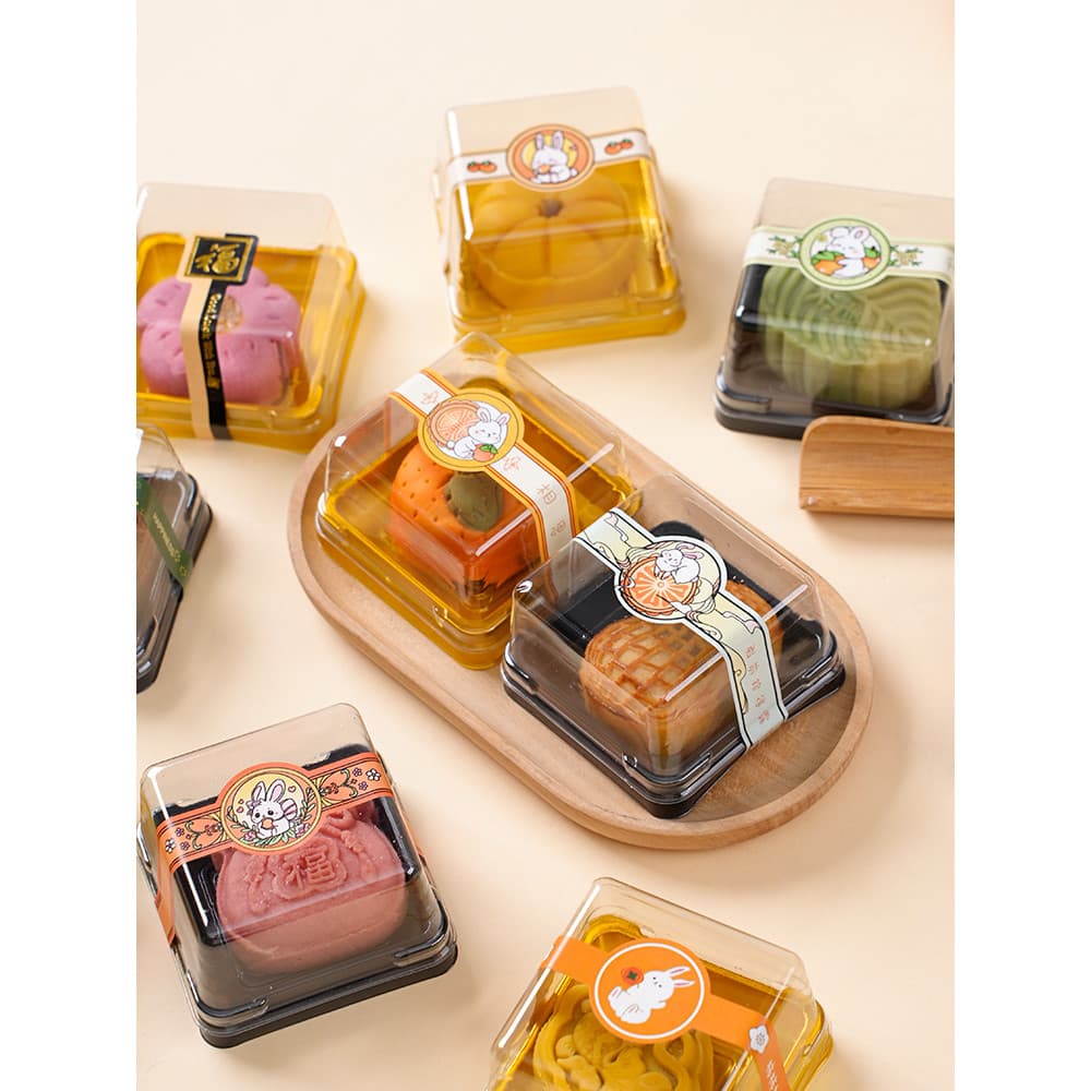 Mooncake caixa de embalagem suporte de fundo quadrado caixa Blister preto/dourado gema de ovo crocante pele de neve neve