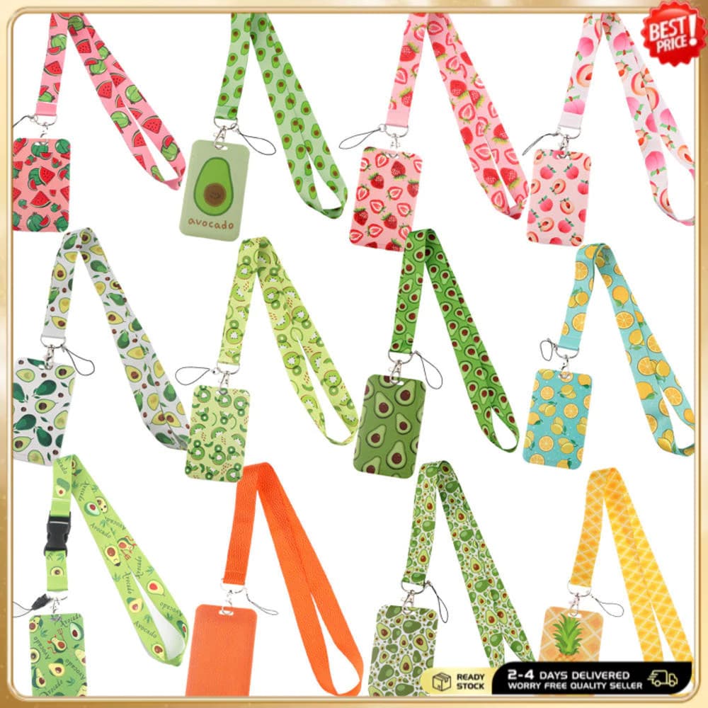 Conjunto De Cordão De Frutas Com Porta-Cartão De Identificação , Melancia , Limão , Abacaxi , Clipe , Crachás , Protetor