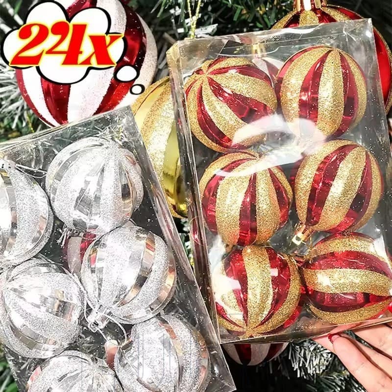Pingente De Plástico De Bola De Natal De 6/24 Unidades-Decoração De Árvore-Pingentes De Carro Brilhantes-Decorações Susp