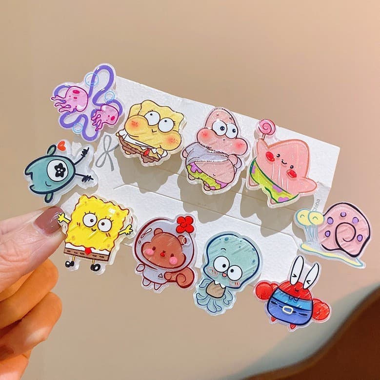 10 Pçs Bob Esponja Acrílico Grampos De Cabelo Dos Desenhos Animados Patrick Estrela Anime Meninas Presilhas Kawaii Acess