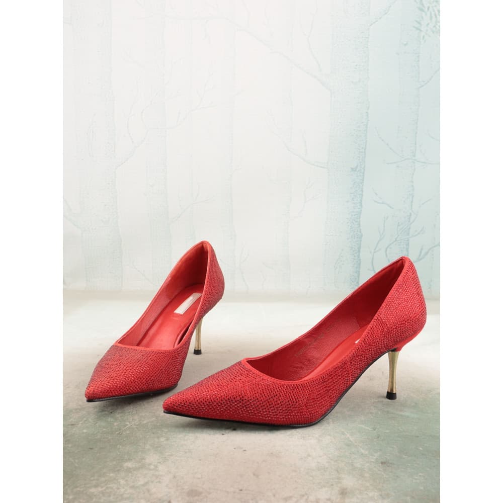 Tamanho 37 tecido de diamante completo apontou Toe salto alto salto Stiletto estilo fada sapatos femininos etiqueta banq