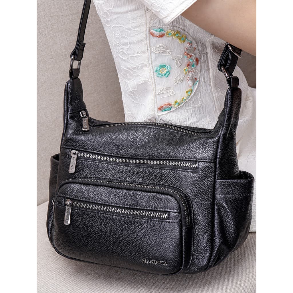 Bolsa feminina de couro genuíno 2026, bolsa mensageiro de couro macio de venda quente, multicamadas, bolsa mensageiro de